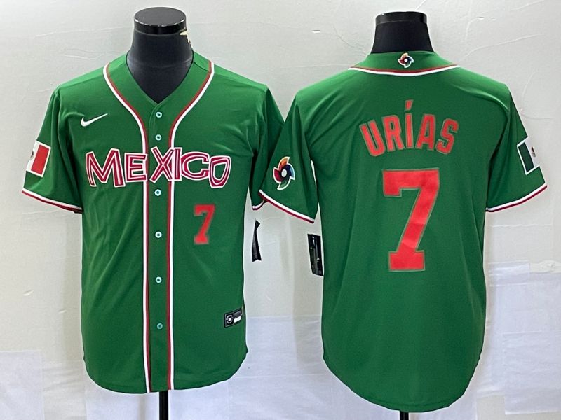 Men 2023 World Cub Mexico #7 Urias Green orange Nike MLB Jersey11